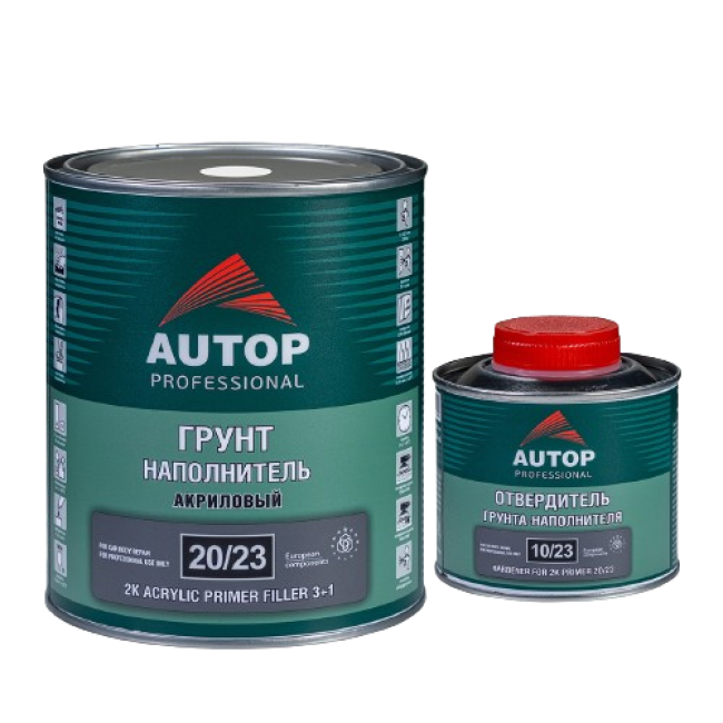 Autop AUTOP 20/23 - 2K Acrylic Primer-Filler 3+1 - White, set with hardener, 1.0+0.33l ATP-PR20/23-1/P1 + ATP-HR10/23-033 – buy in Saratov | carpaint.kz